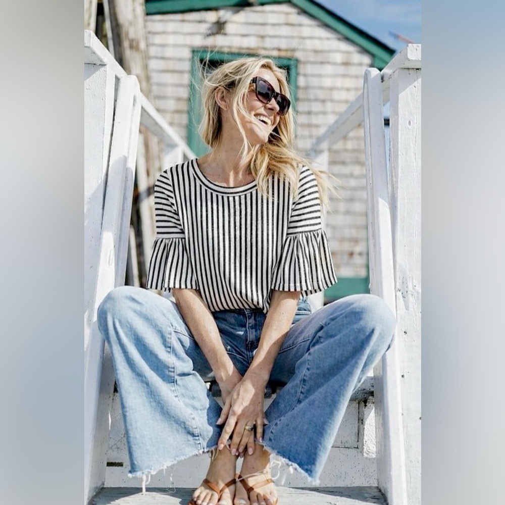 W5 Striped Top Navy Blue White S